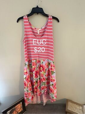 Matilda Jane Pink Striped Tank Dress with Floral Skirt